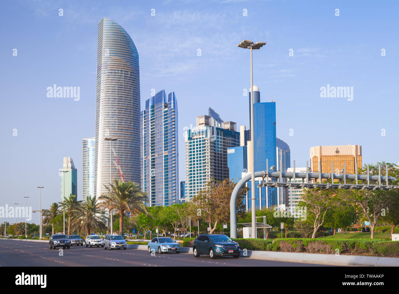 Abu Dhabi United Arab Emirates April 9 2019 Street View With Skyscrapers Of Abu Dhabi City Stock Photo Alamy Abu Dhabi Street View