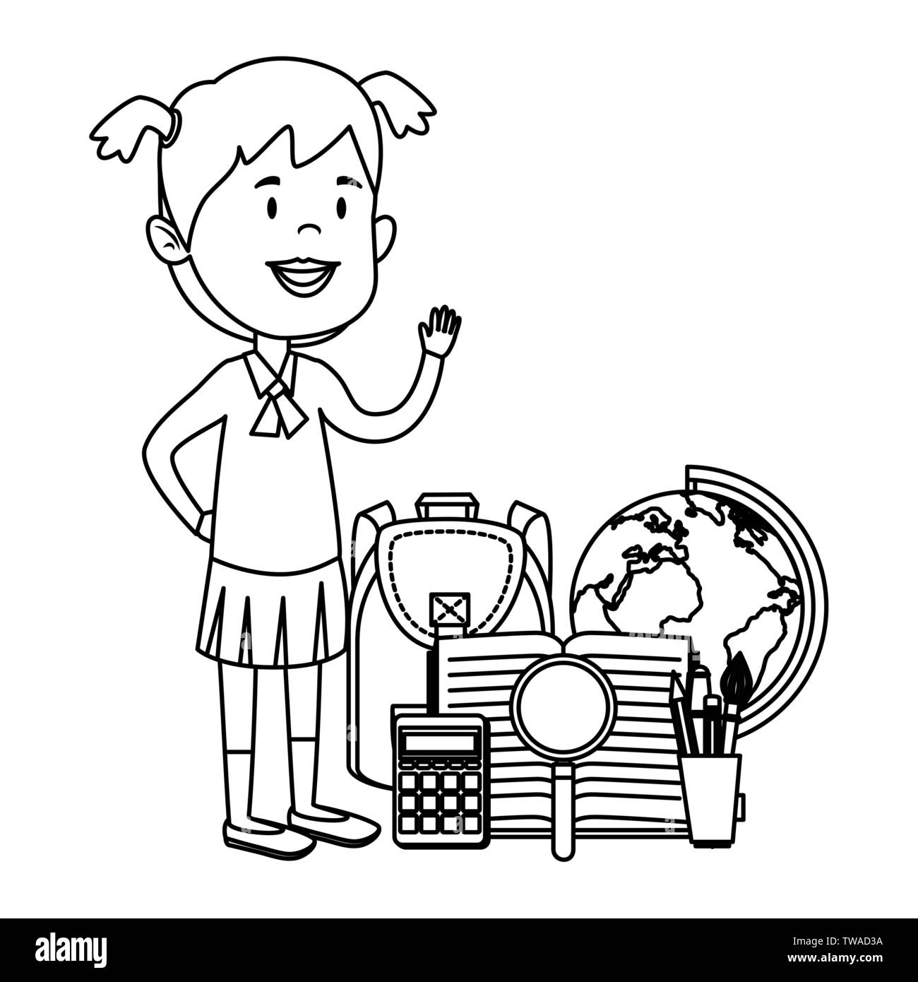 happy student girl with supplies Stock Vector Image & Art - Alamy