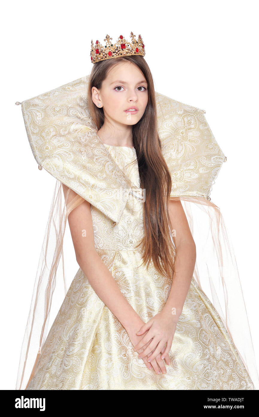 Happy little girl in carnival costume posing isolated Stock Photo - Alamy