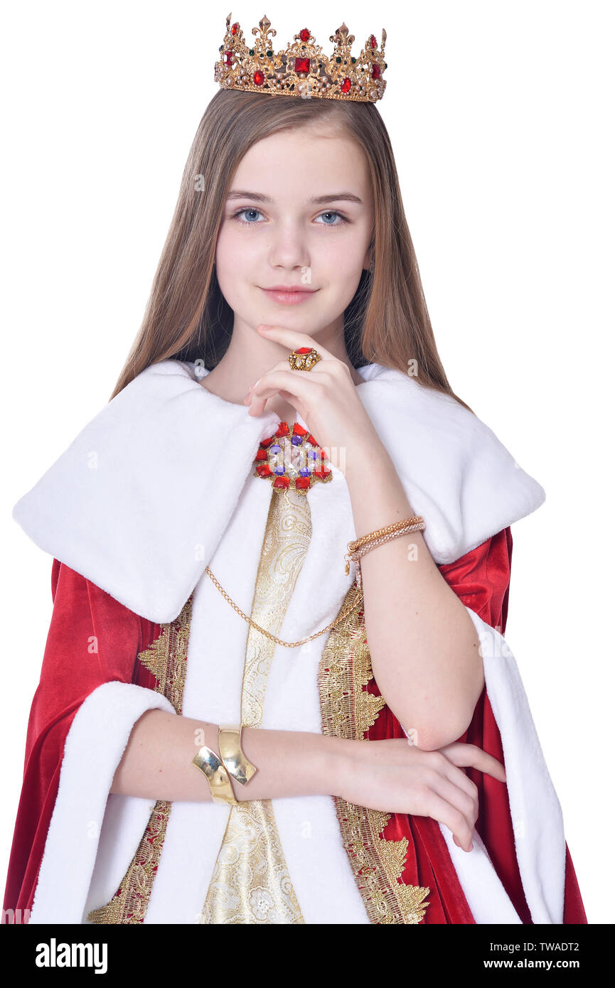 Happy little girl in carnival costume posing isolated Stock Photo - Alamy