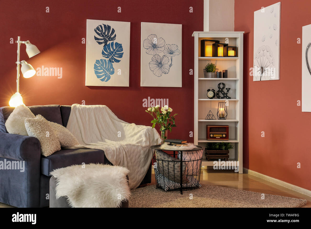 Stylish interior of living room Stock Photo - Alamy