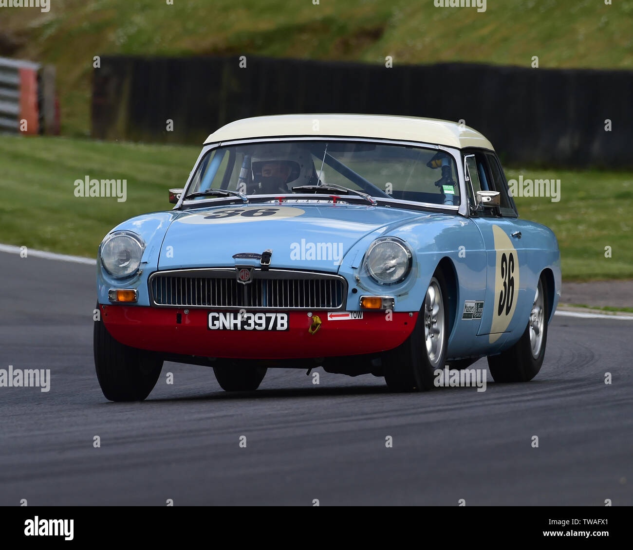 Edward Stone, David Huxley, MGB, Gentlemen Drivers, Pre-66 GT Cars, Masters Historic Festival, Brands Hatch, May 2019. Brands Hatch, classic cars, cla Stock Photo