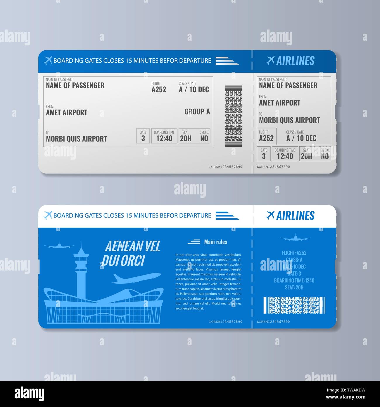 Airplane Boarding Pass Template from c8.alamy.com