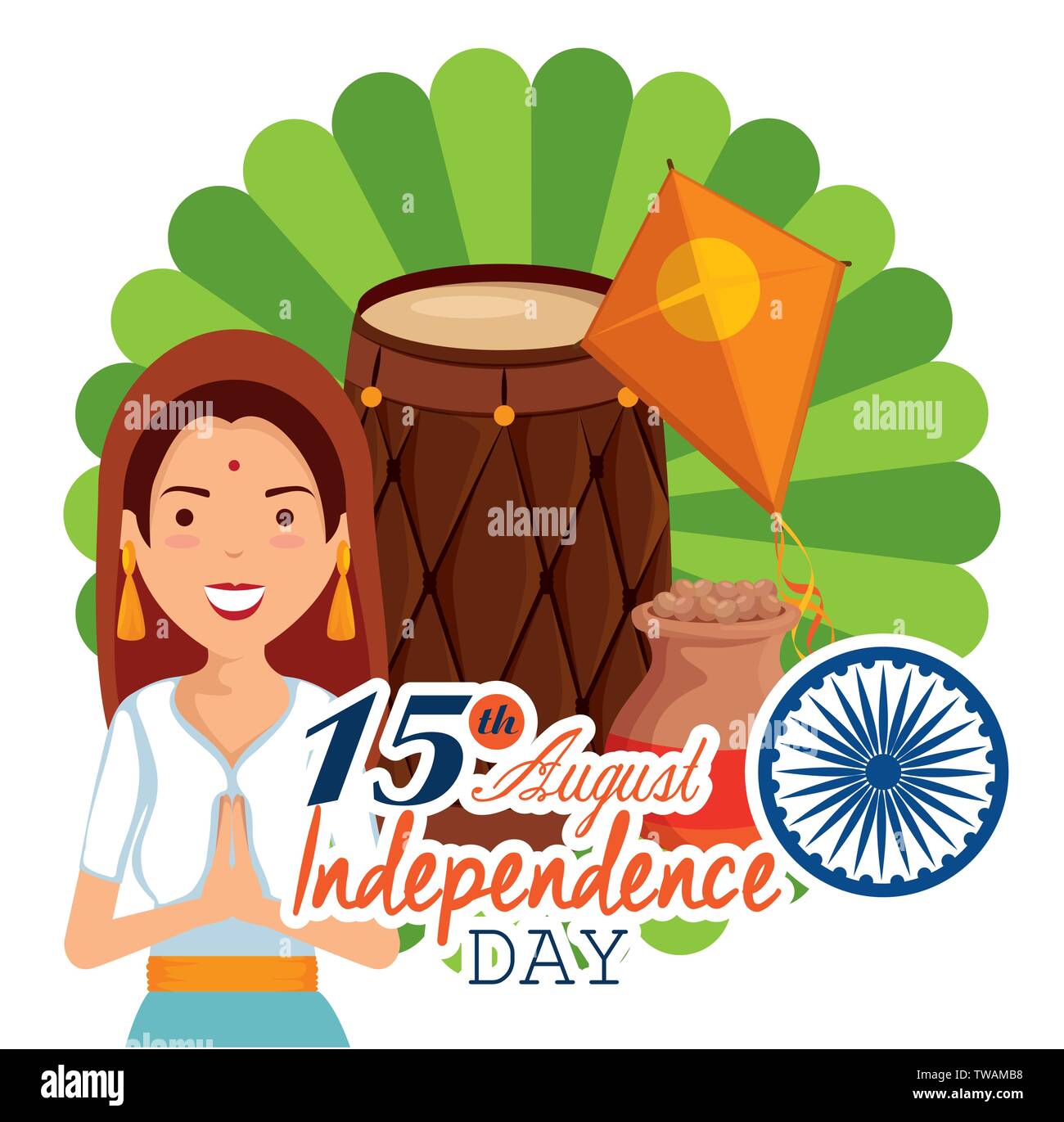 Woman With Barrel And Kite Indian Decoration Stock Vector Art