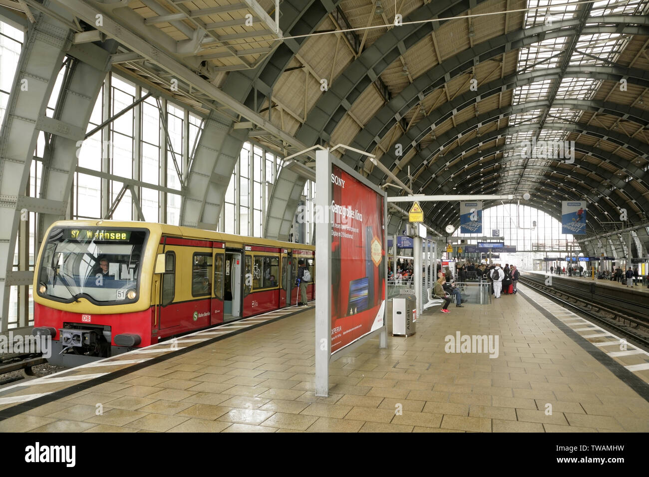 S-bahn train bound for Wannsee at the Alexanderplatz station, East Berlin, Germany. Stock Photo
