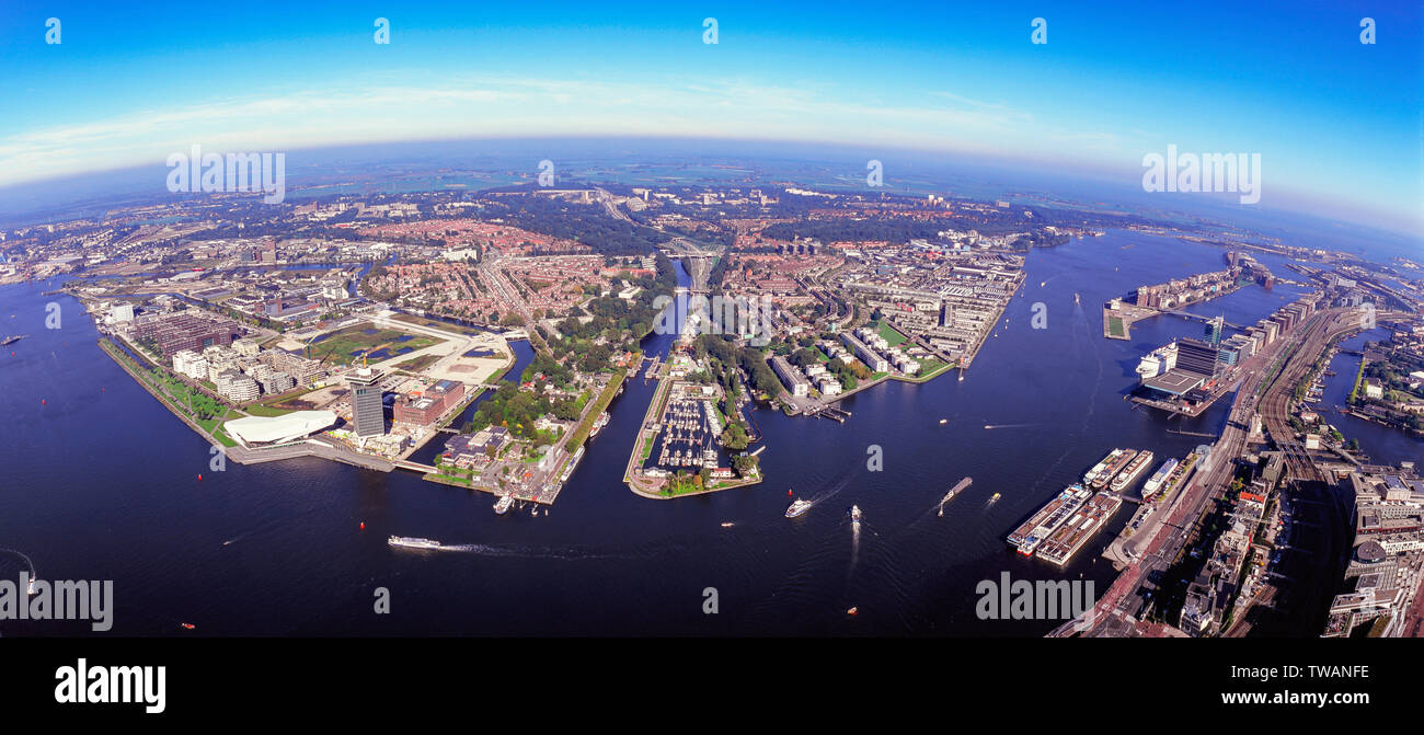 Panorama Aerial of Amsterdam North, the Netherlands Stock Photo
