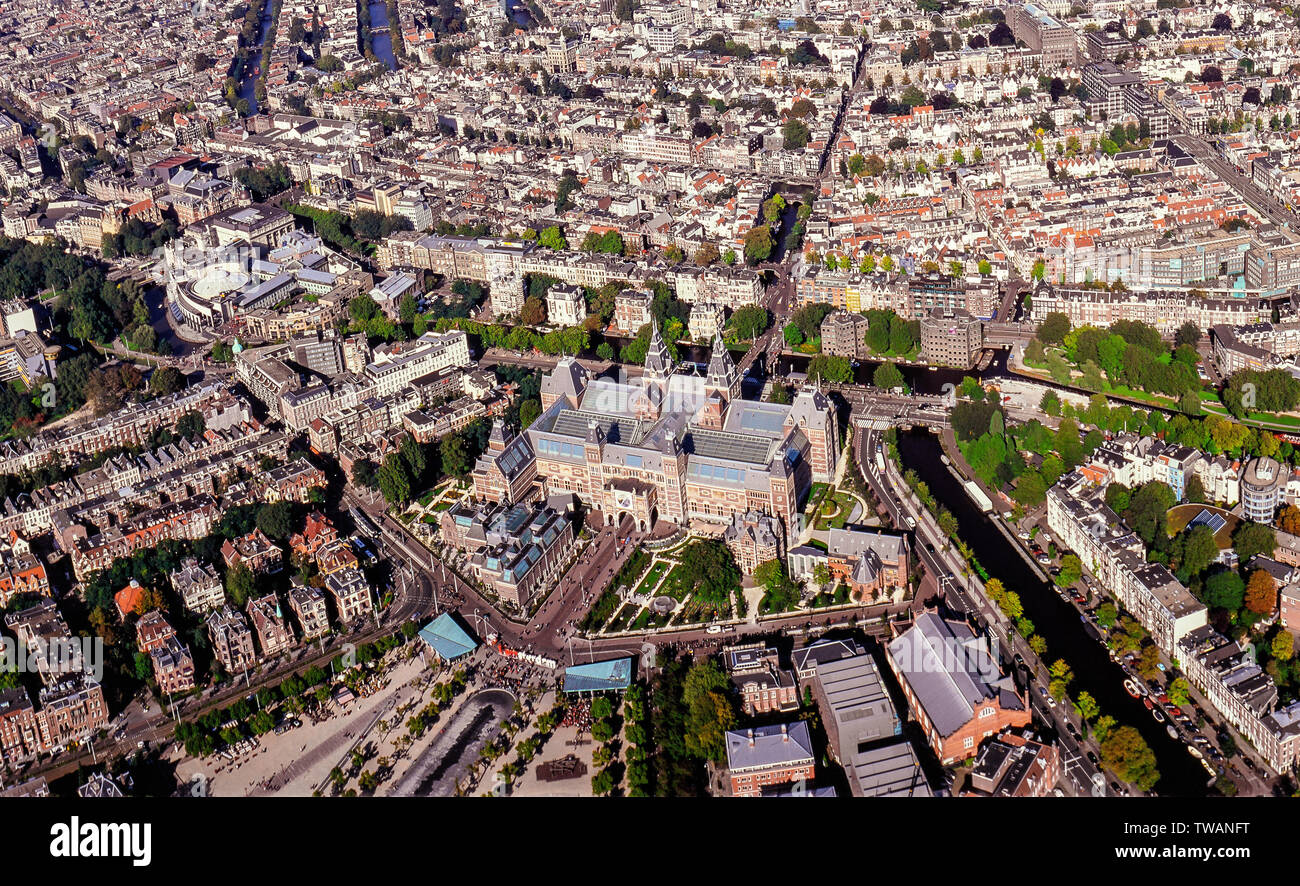 Aerial view of Amsterdam with the Rijksmuseum Stock Photo