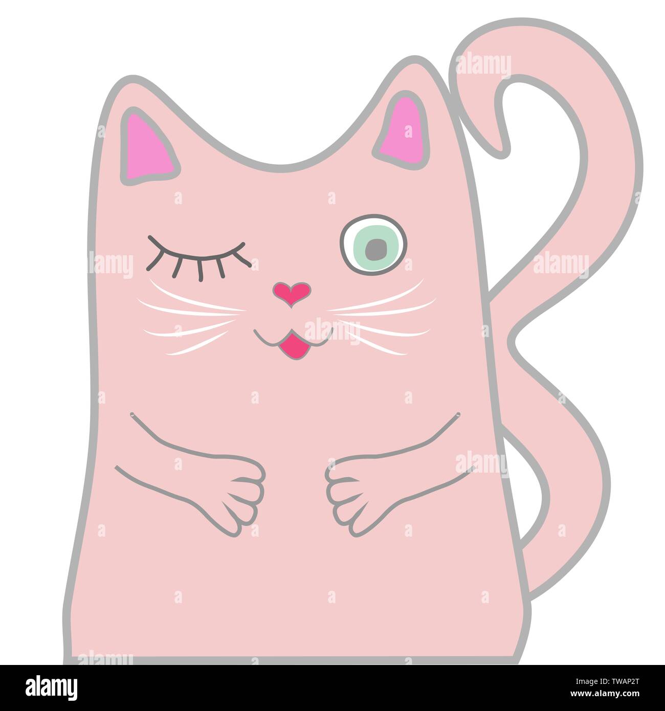 Little cute cartoon kitten. Funny pink cat. Cute girl concept Stock