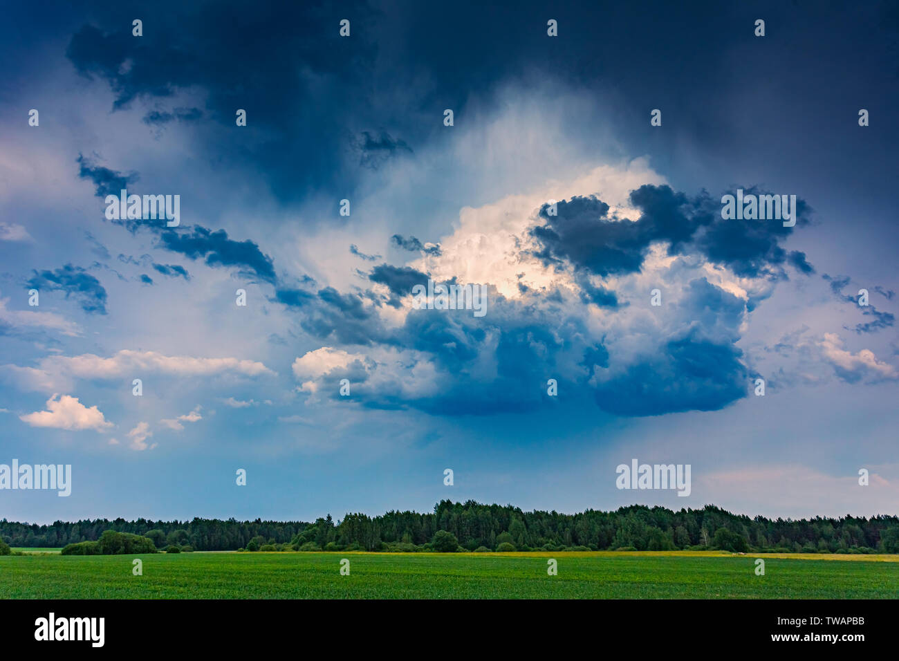 Cumulus storm clouds running across the sky Stock Photo