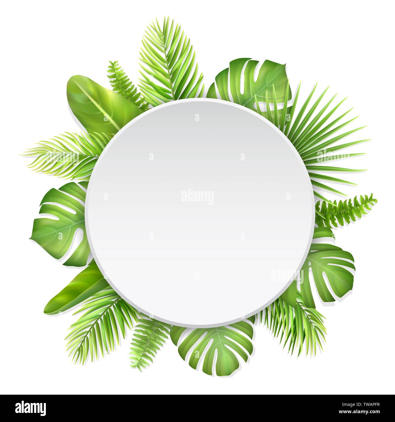 White label with tropic leaves. Stock Vector