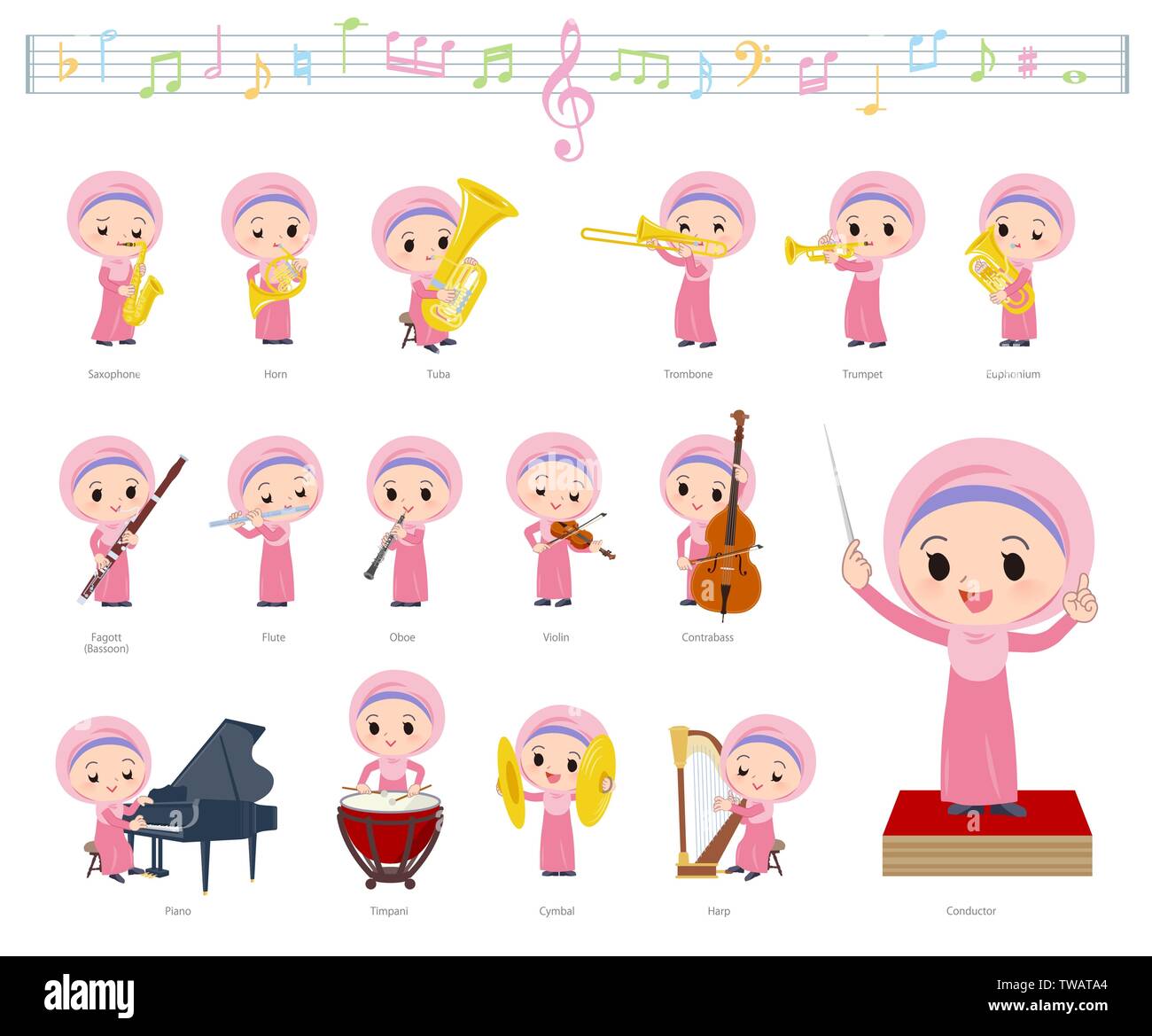 A set of Islamic girl on classical music performances.There are actions