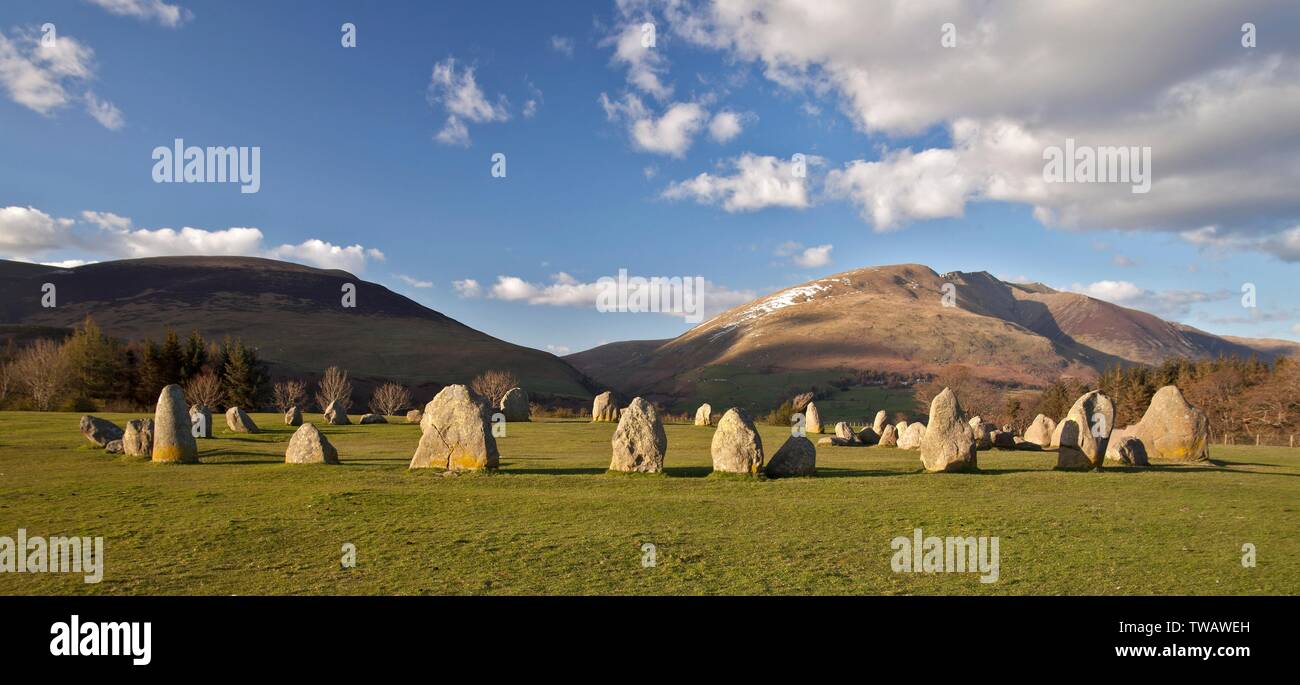 Great Britain, England, Castlerigg stone circle - late afternoon with Blencathra b. Stock Photo