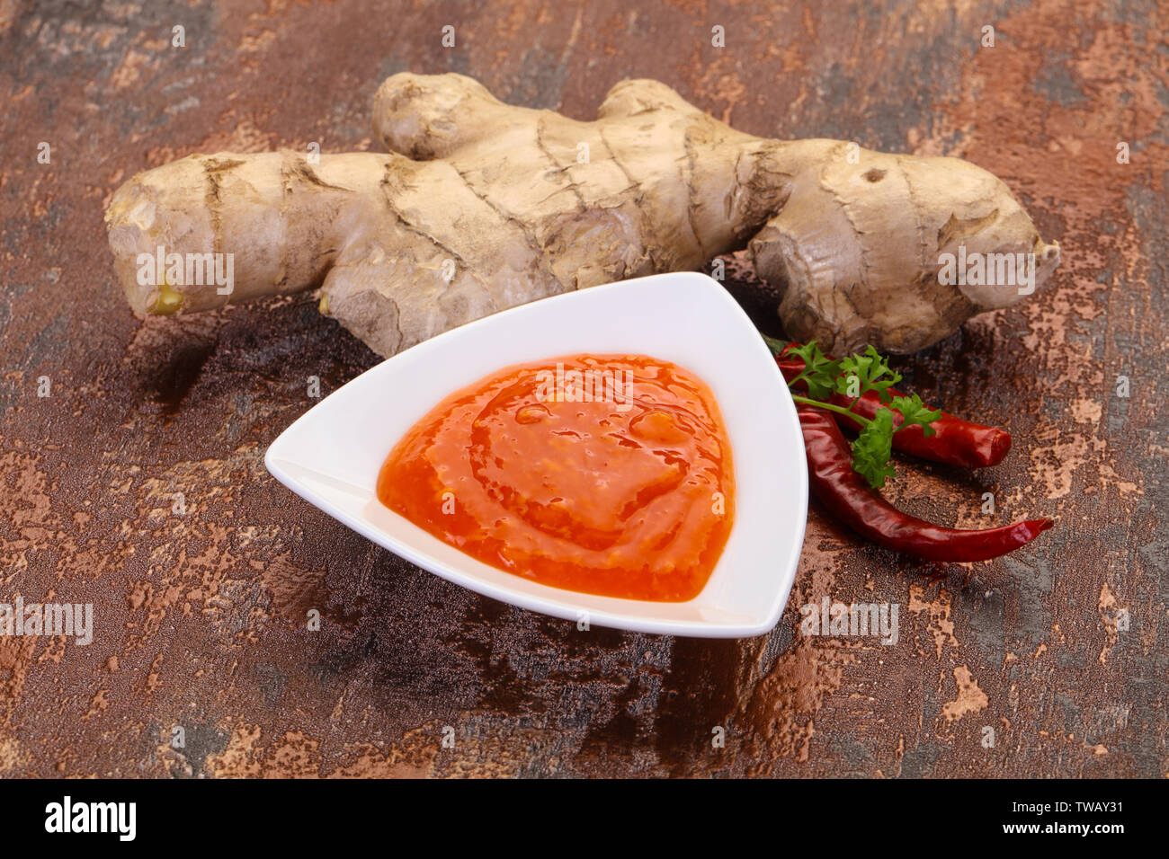 Ginger chili sauce with root and pepper Stock Photo Alamy