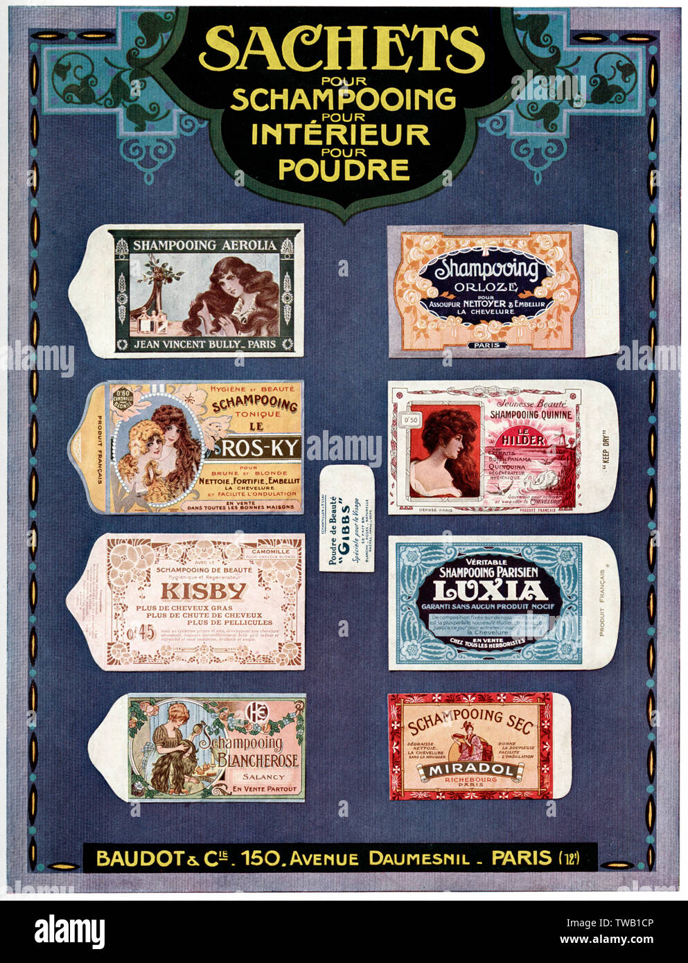 Advert for Baudot's shampoo sachets 1922 Stock Photo