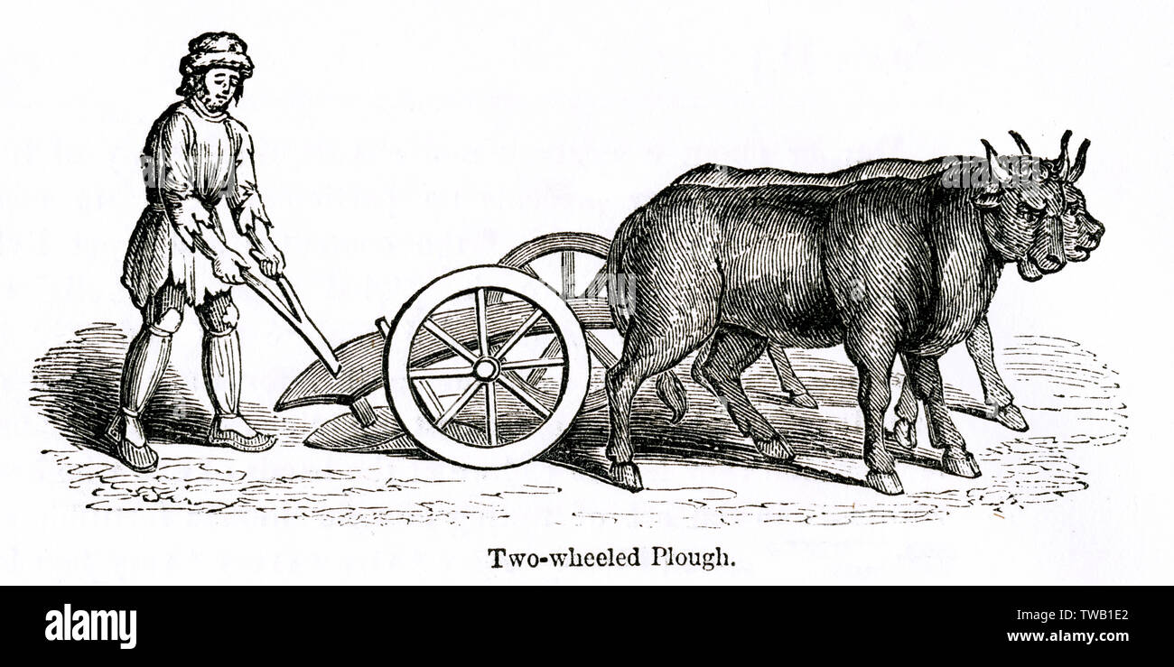 Medieval twowheeled plough Stock Photo Alamy