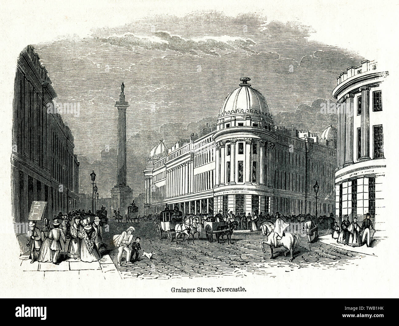 Grainger Street, Newcastle, showing the Earl Grey's Monument. Date