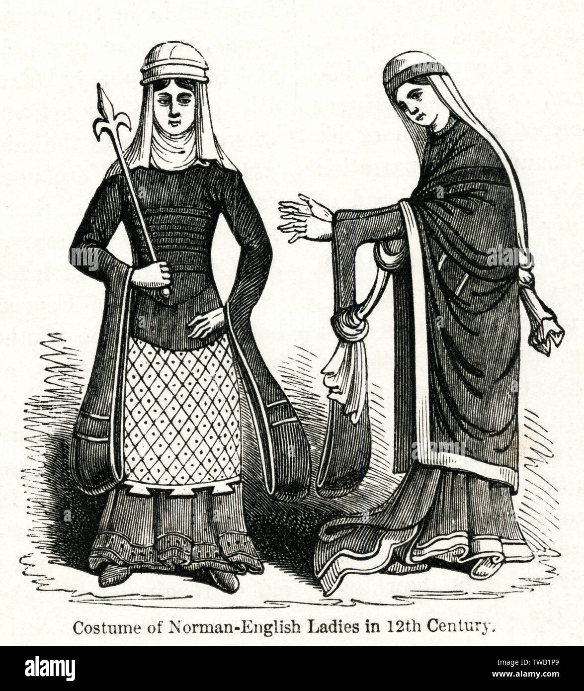 Costume for Norman-English ladies, 12th century Stock Photo