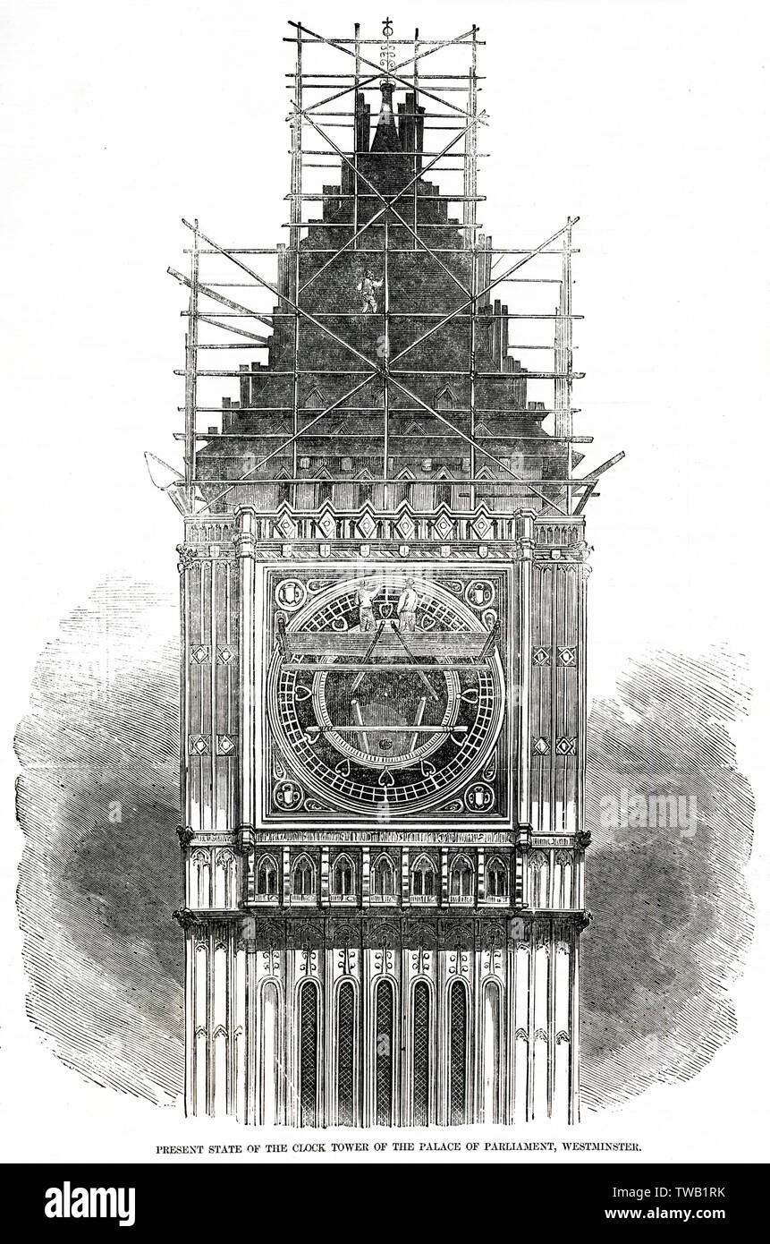 Present state of Clock Tower, Westminster 1856 Stock Photo