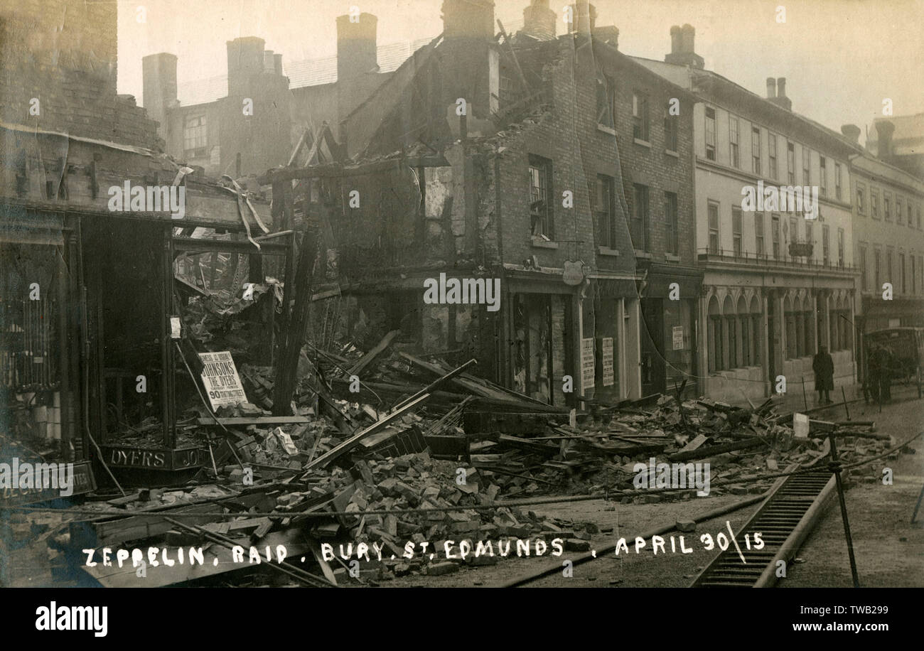 WW1 - Aftermath of a Zeppelin Raid on Bury St Edmunds Stock Photo