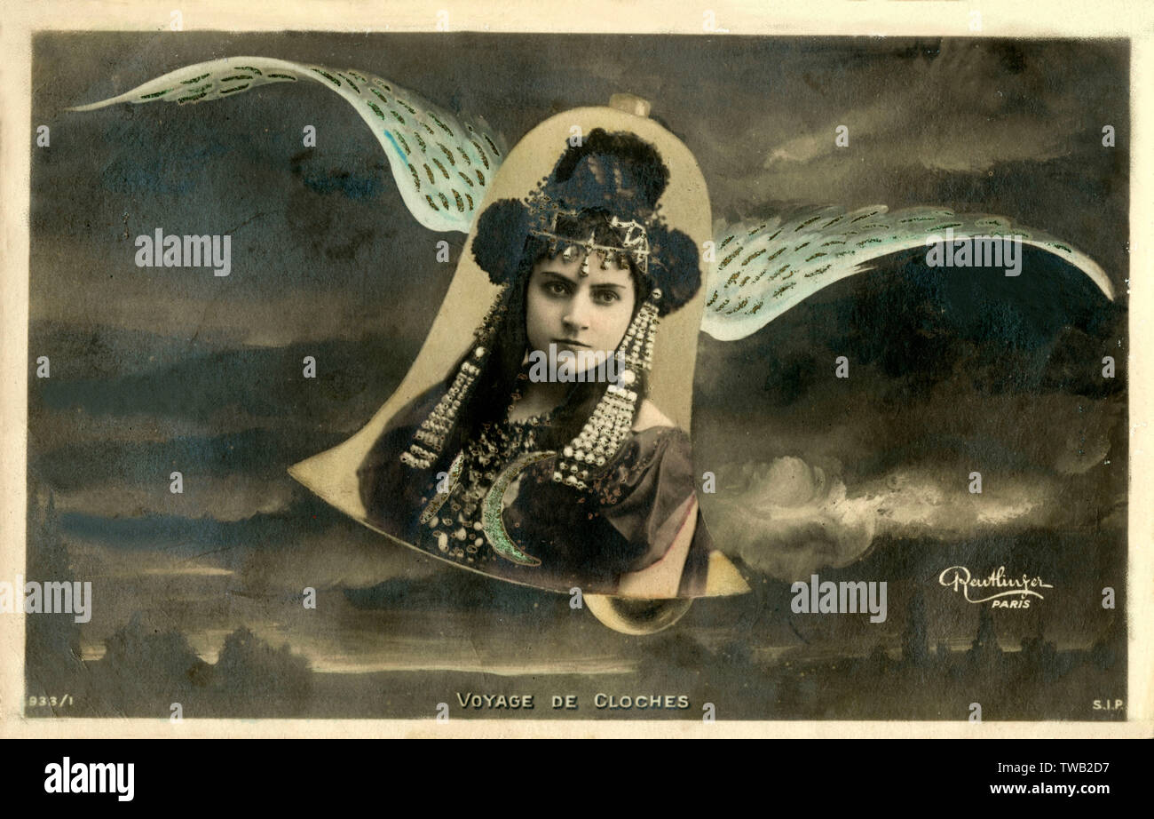 Flight of a 'Belle' - Witty French postcard Stock Photo