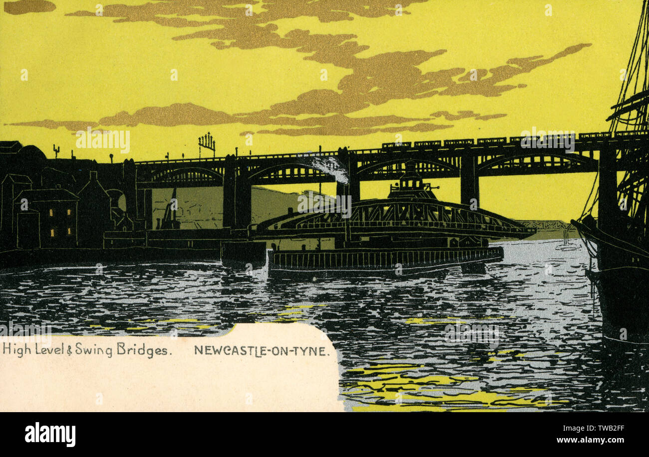 Newcastle-upon-Tyne - The High Level and Swing Bridges Stock Photo