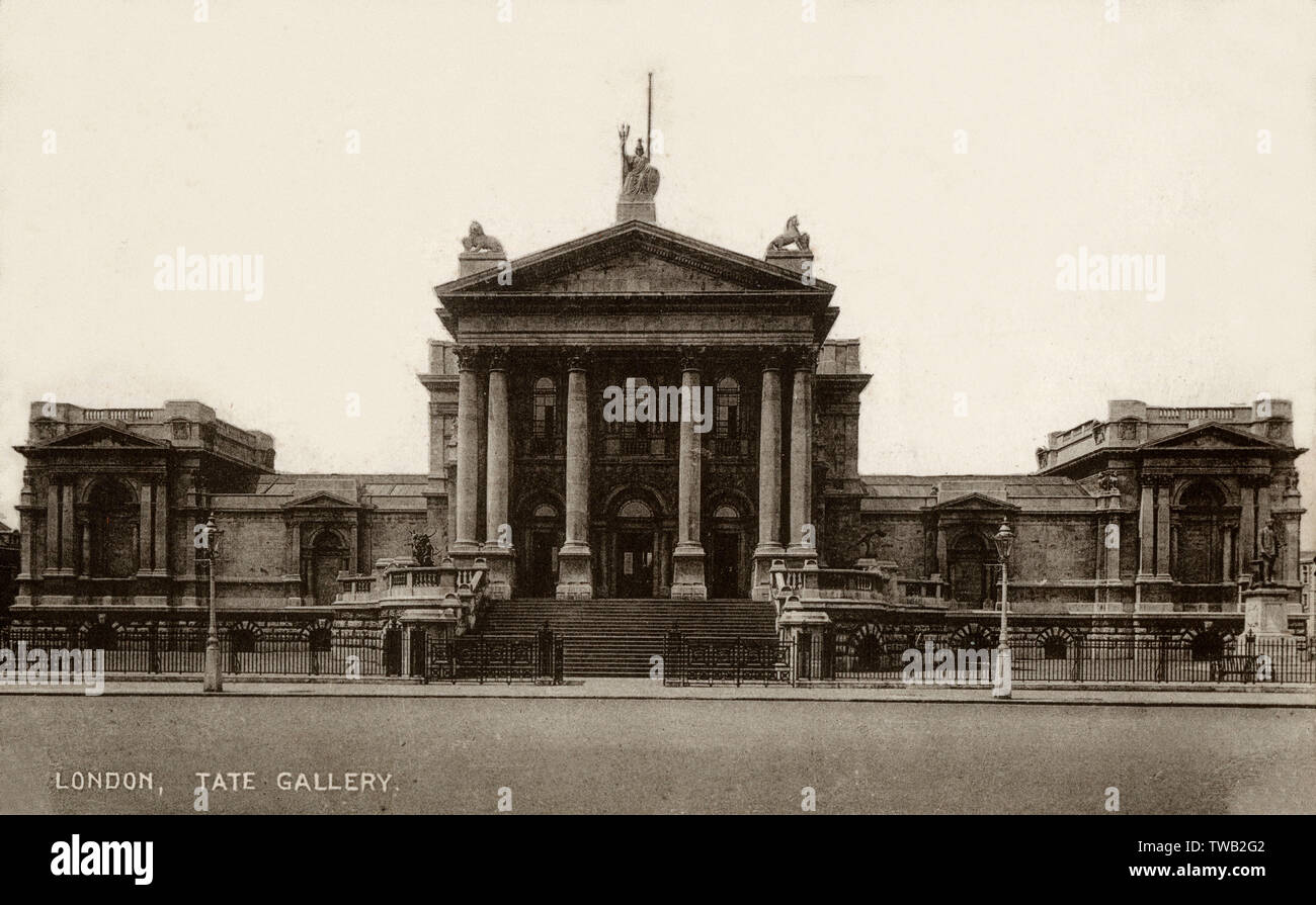 The impressive facade of Tate Britain - Art Gallery - Millbank, London. Opened in 1897 and enlarged in 1899     Date: circa 1905 Stock Photo