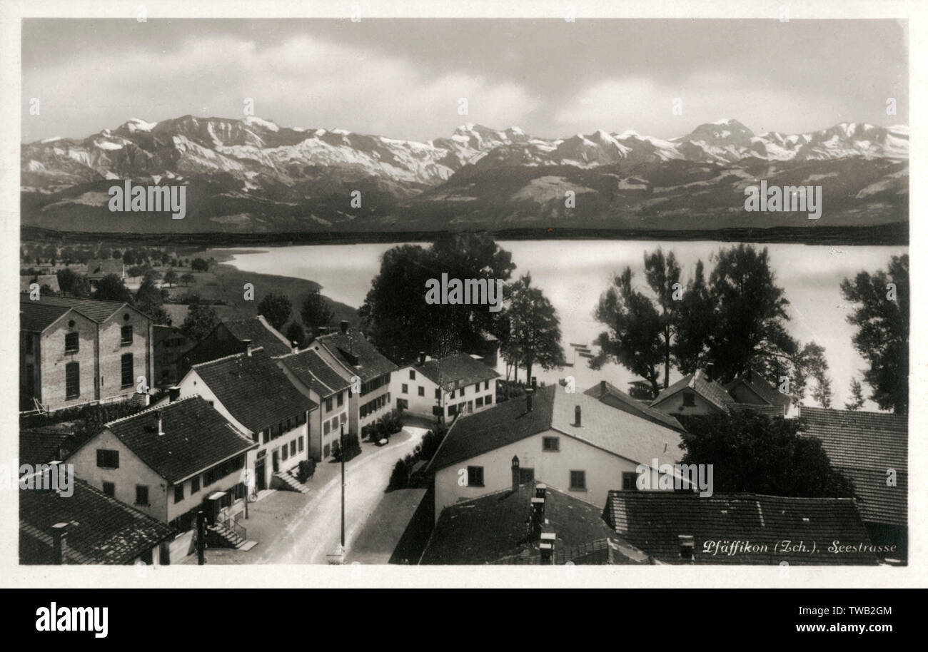 Switzerland - Seestrasse, Pfaffikon and view toward the Pfaffikersee Lake.     Date: circa 1920s Stock Photo