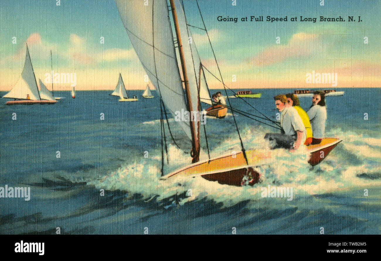 Sailing (at full speed!) at Long Branch, New Jersey, USA.     Date: 1947 Stock Photo