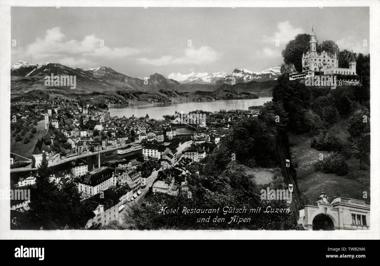 Switzerland - Lucerne - Hotel Restaurant Gutsch & Funicular Stock Photo