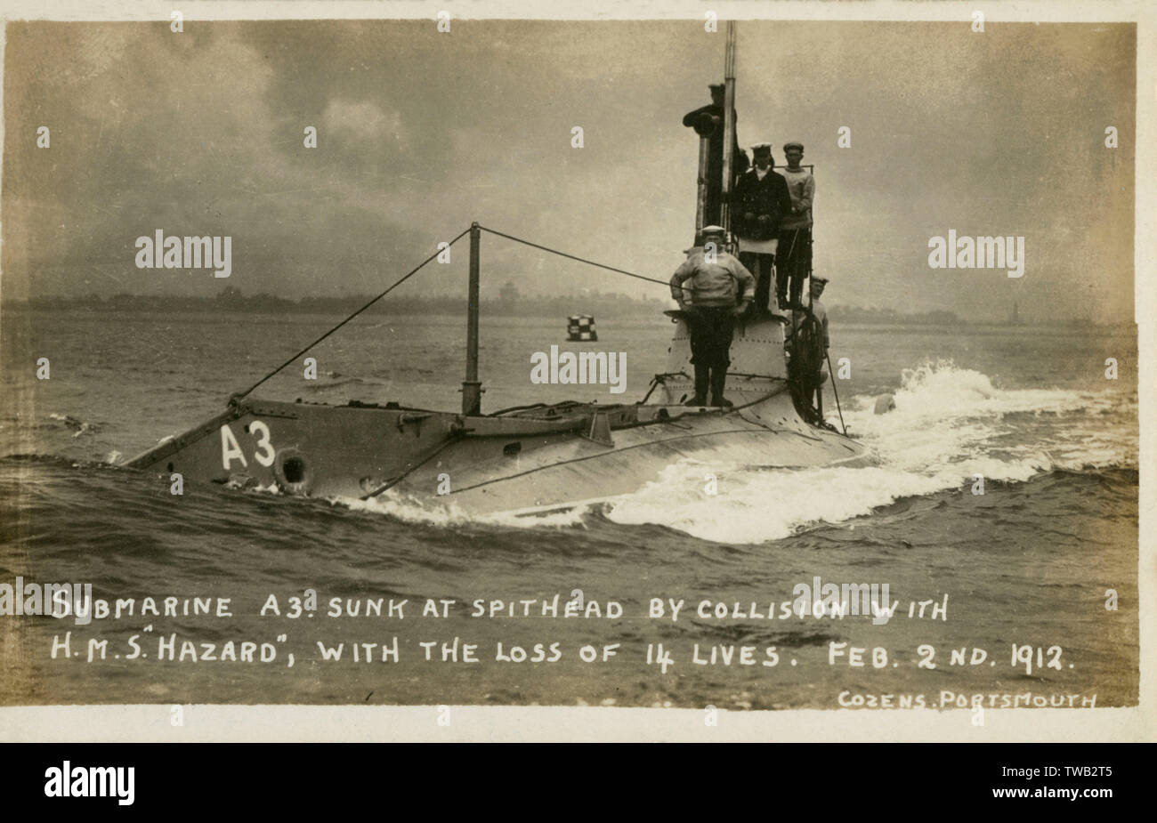 Submarine A3 - sunk at Spithead in collision with HMS Hazard Stock Photo