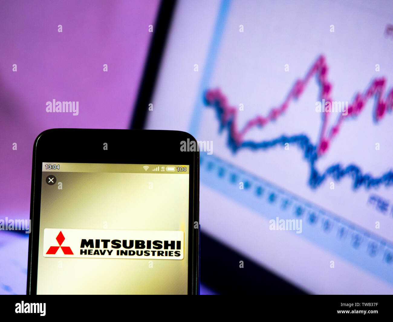 In this photo illustration the Mitsubishi Heavy Industries logo is seen displayed on a smartphone Stock Photo