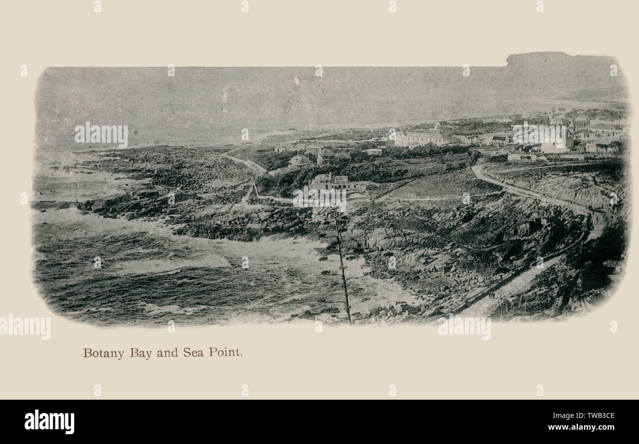 Botany Bay and Sea Point - NSW, Sydney - Australia. On 29 April 1770, Botany Bay was the site of James Cook's first landing of HMS Endeavour on the land mass of Australia, after his extensive navigation of New Zealand.     Date: circa 1920s Stock Photo