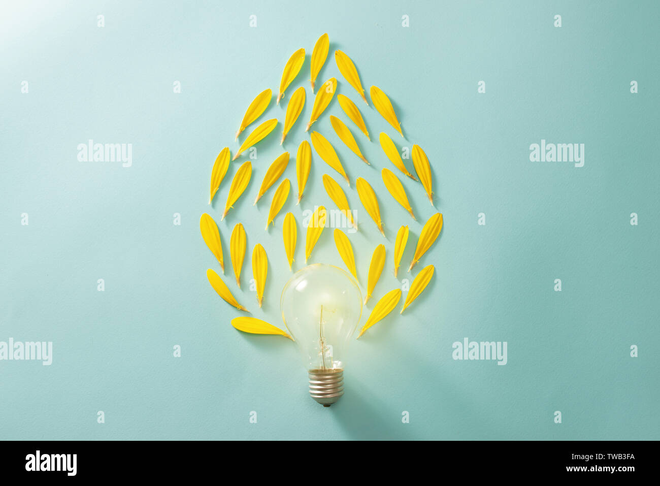 Saving energy with light bulb on the blue background Stock Photo - Alamy