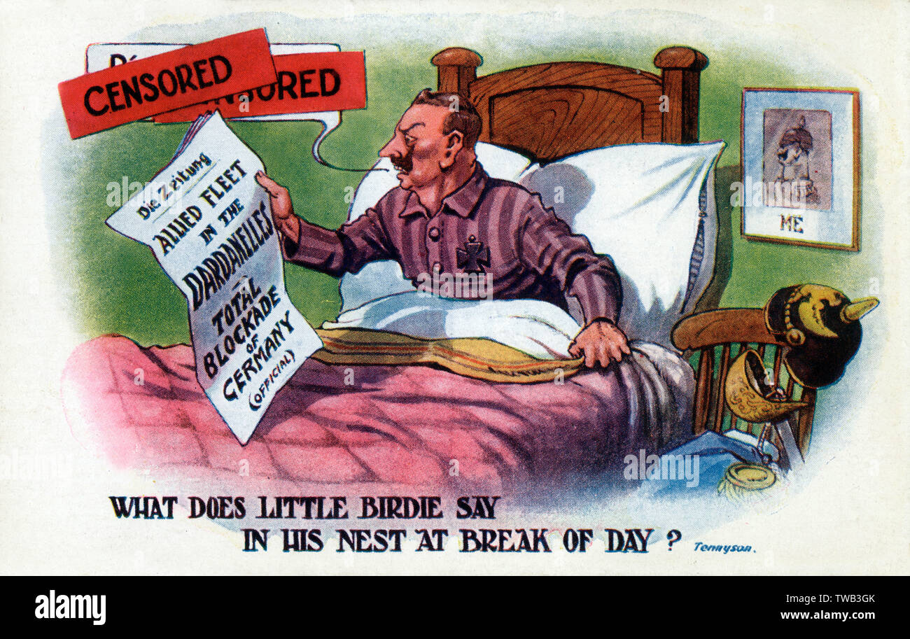 Propaganda cartoon - The Kaiser shocked at War Developments Stock Photo