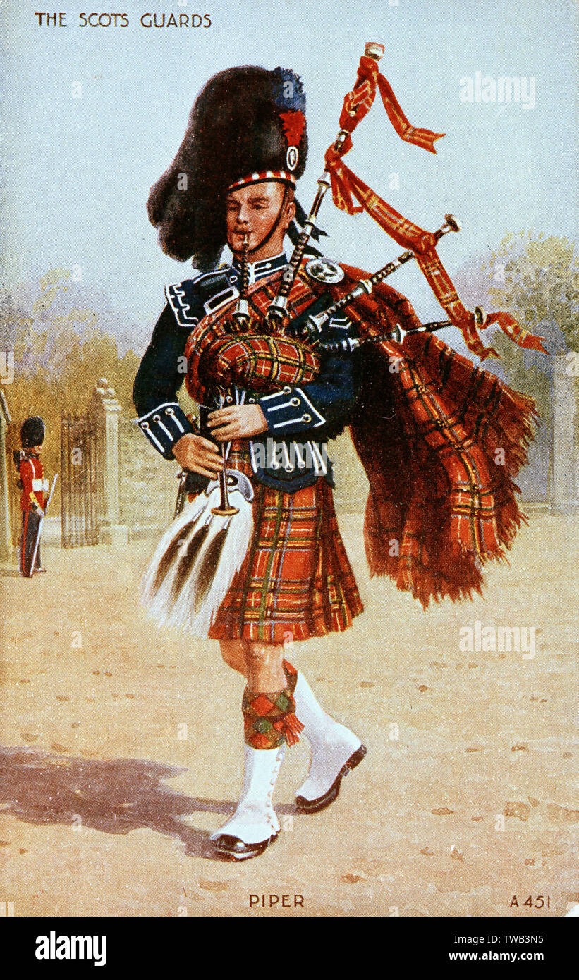 Scots Guard playing the bagpipes Stock Photo