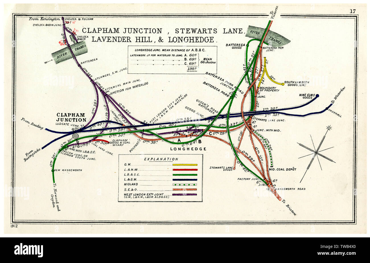 Railway map, Clapham Junction area, London Stock Photo