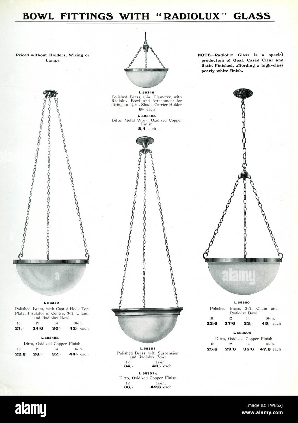 Electric Light Fixtures catalogue, Radiolux Bowl Fittings Stock Photo
