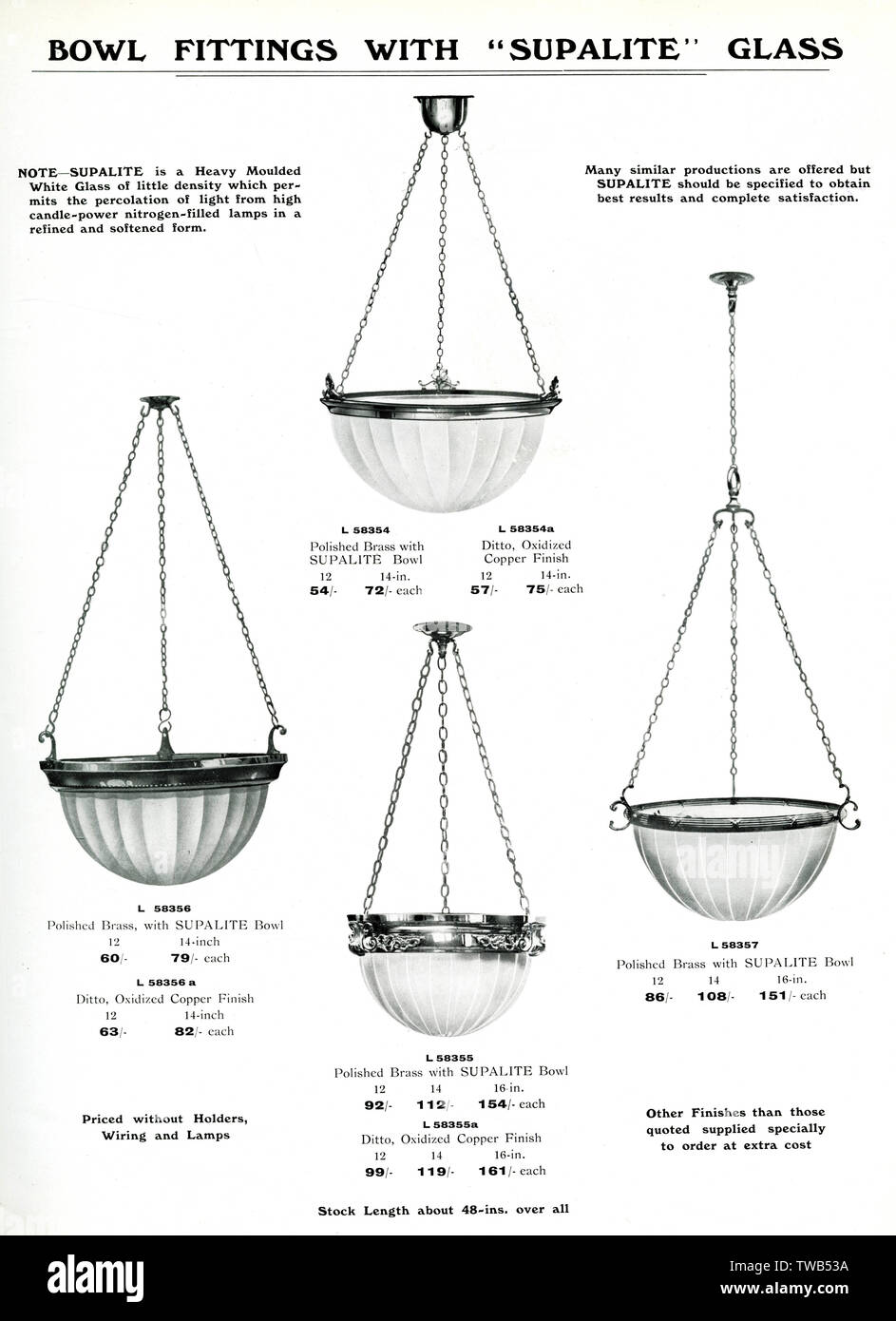 Electric Light Fixtures catalogue, Supalite Bowl Fittings Stock Photo