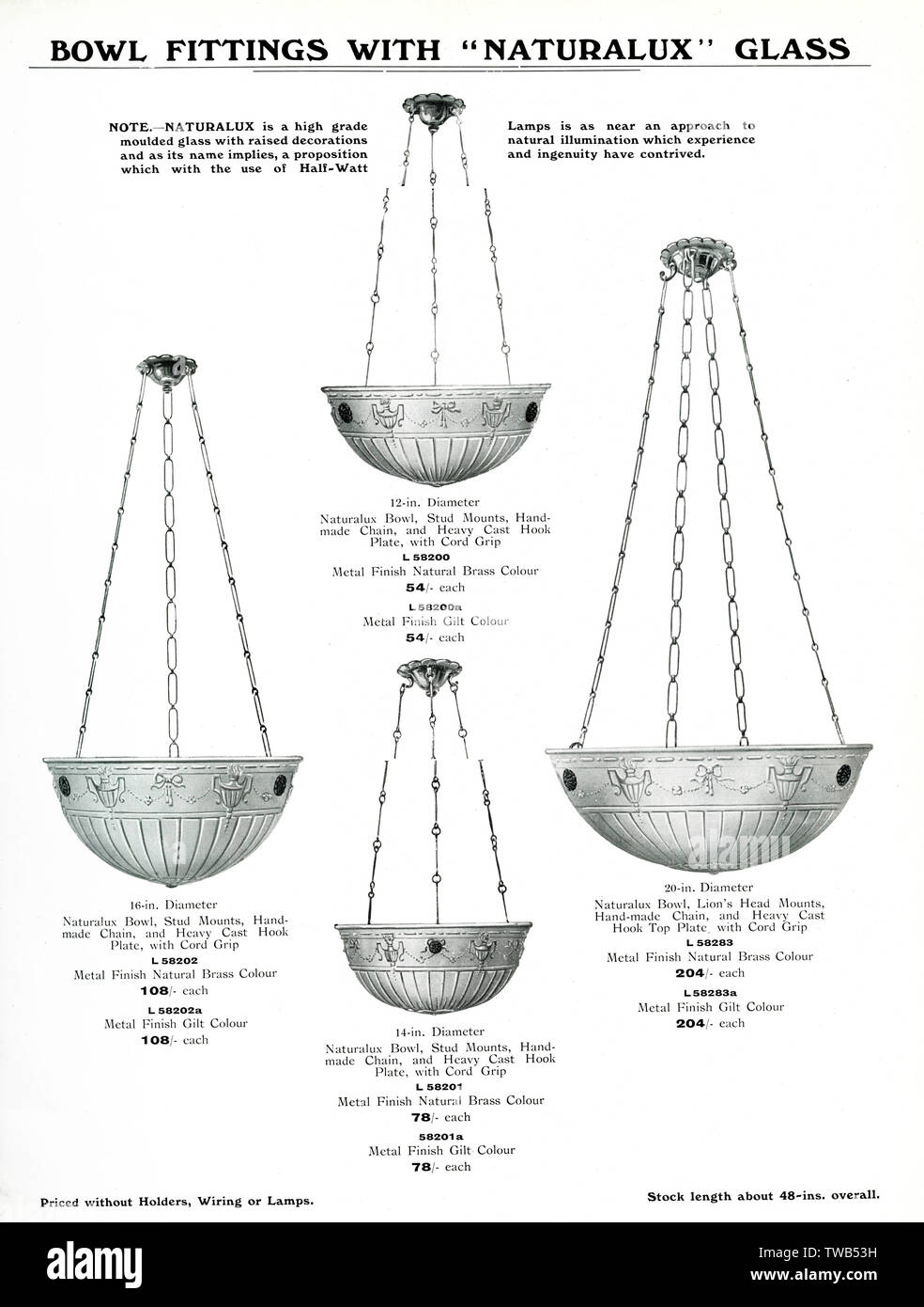 Electric Light Fixtures catalogue, Bowl Fittings with Naturalux glass
