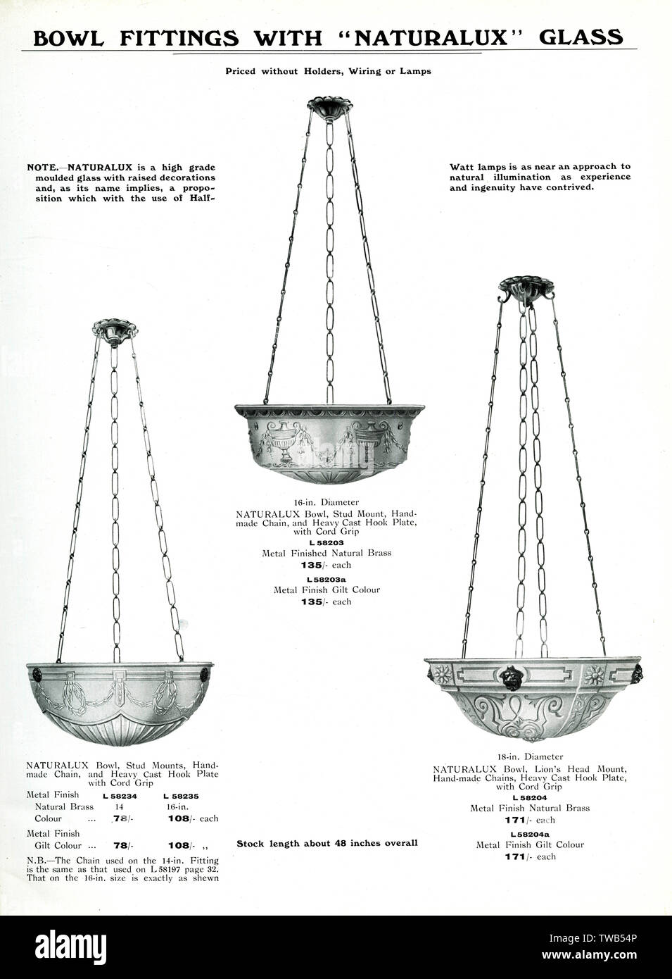 Electric Light Fixtures catalogue, Naturalux Bowl Fittings Stock Photo