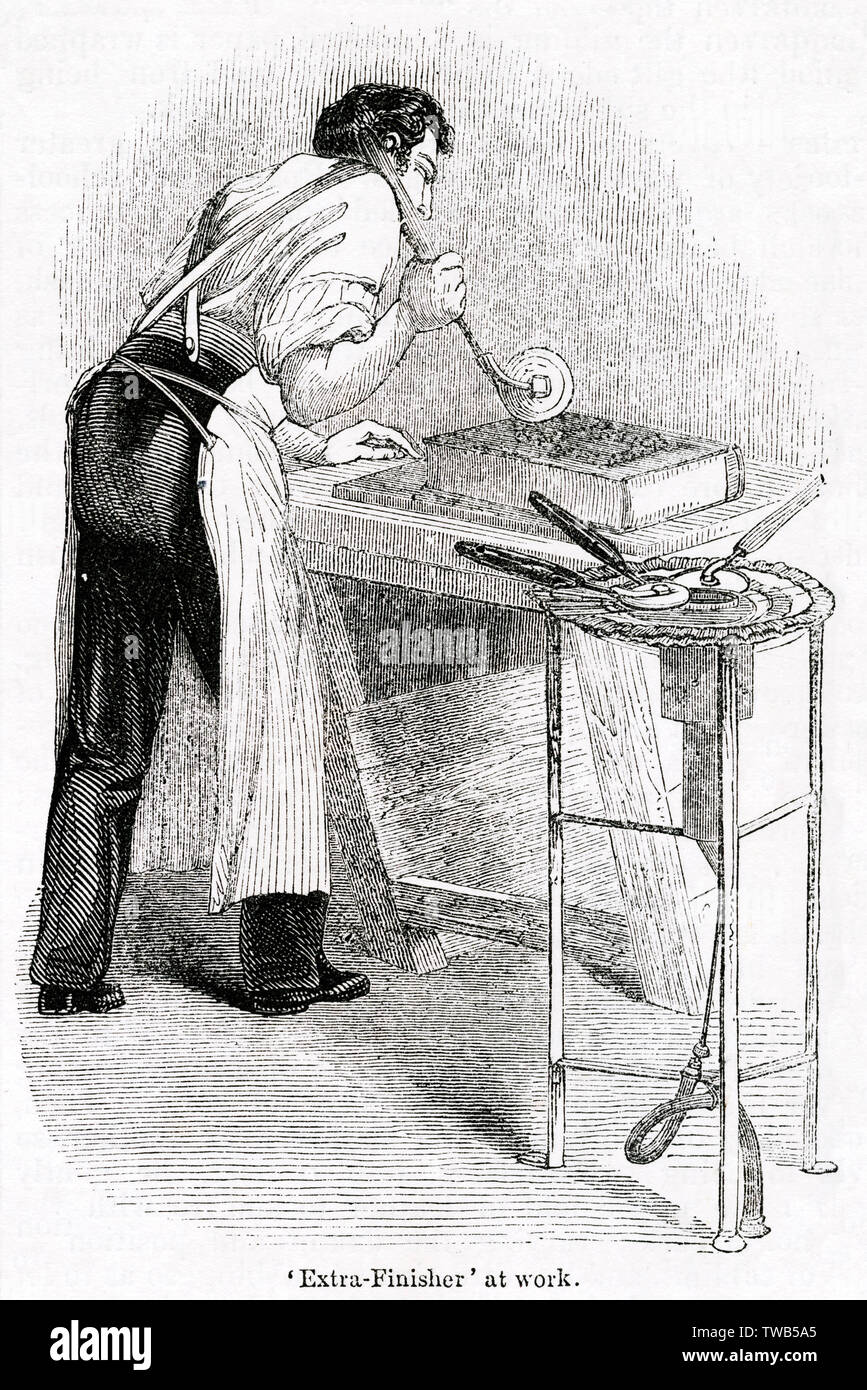 Scene in a bookbinding City of London Stock Photo Alamy