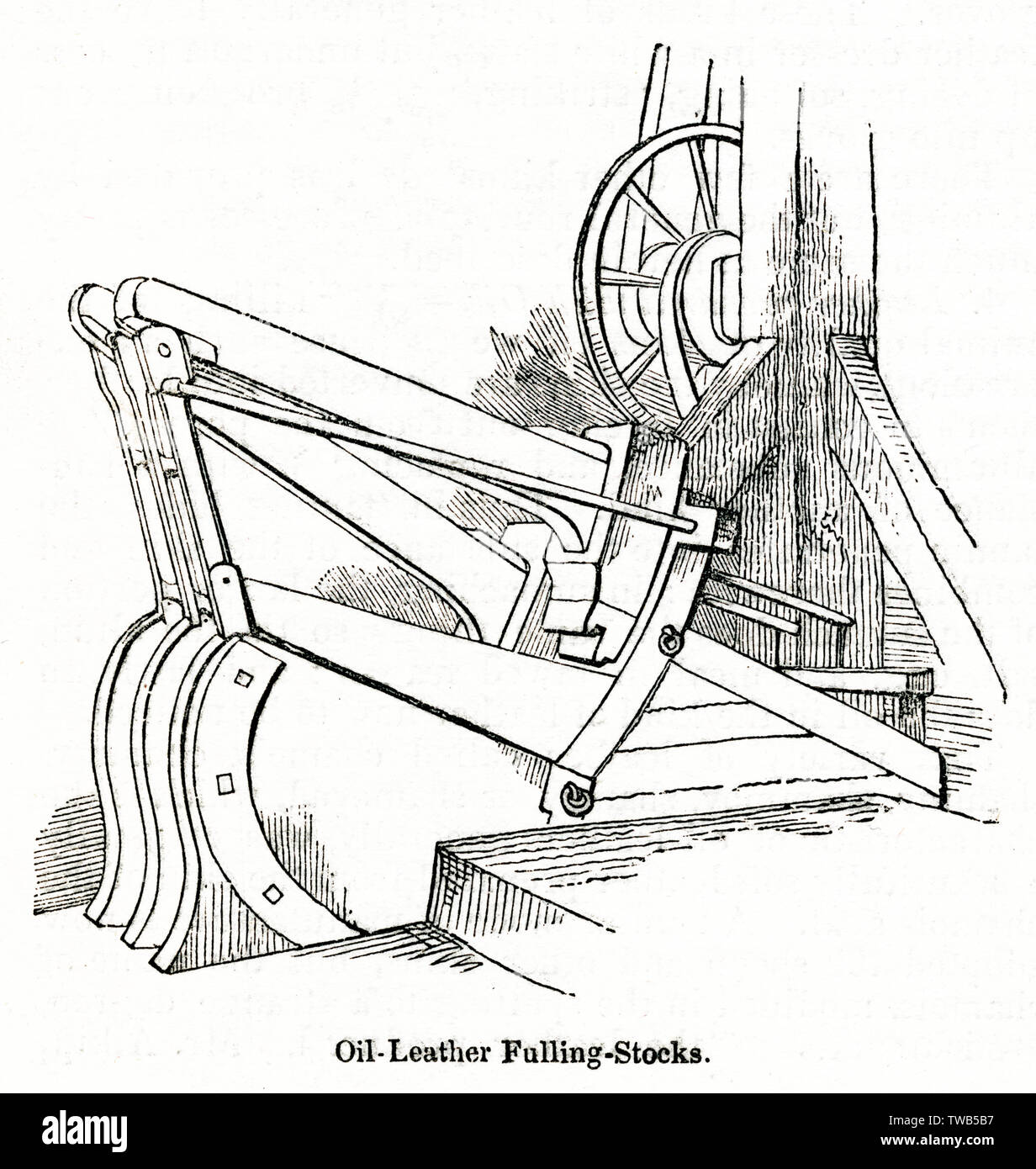 Oil leather fulling stocks at leather factory, south London Stock Photo