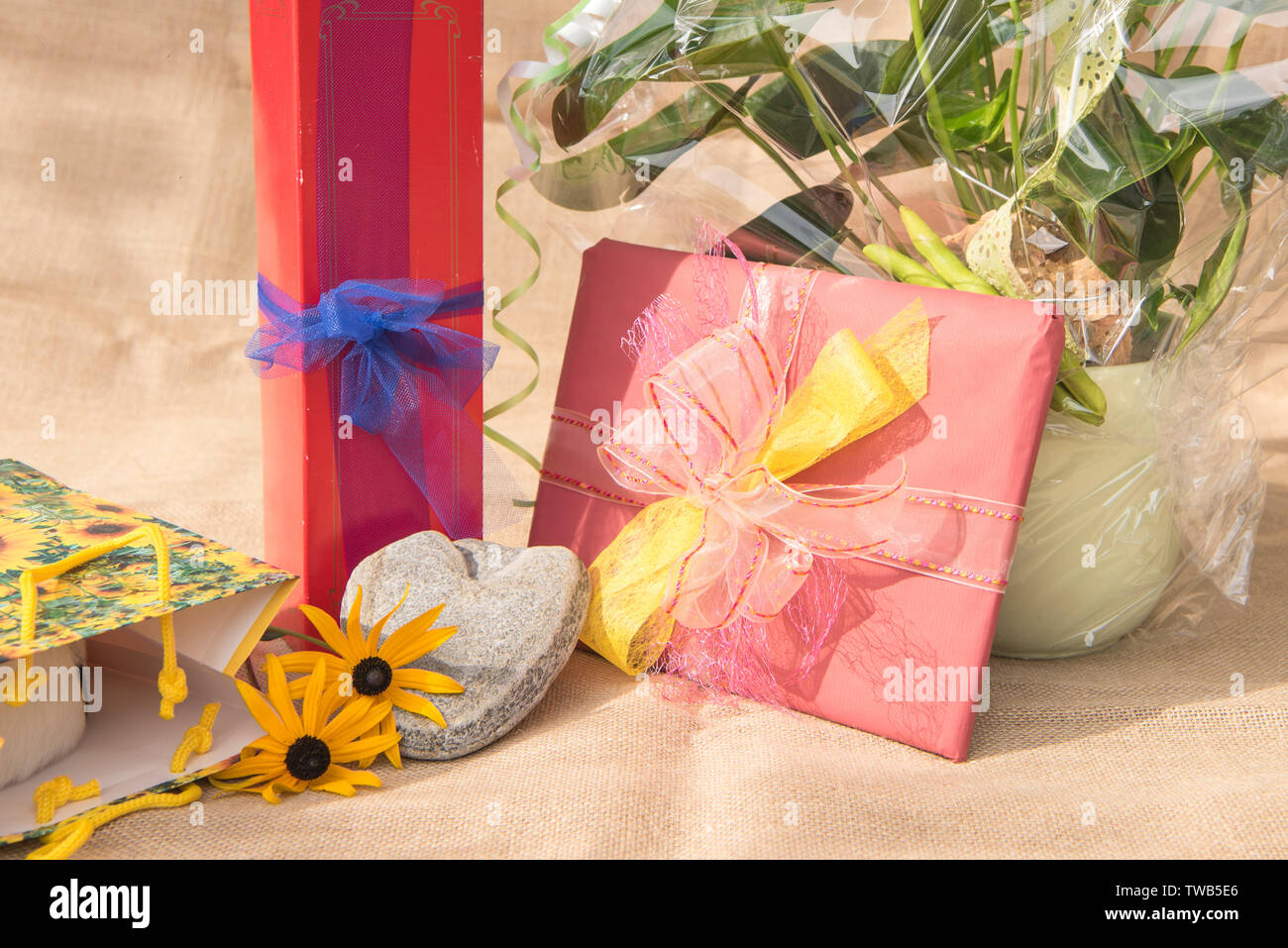 Beautiful packed gifts for different occasions Stock Photo