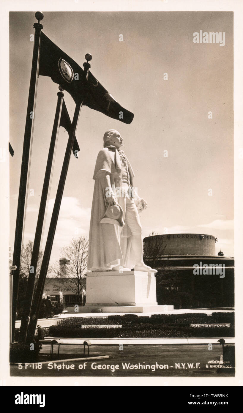 Statue of George Washington - New York World's Fair at Flushing Meadows (Corona Park), Queen's, NYC, USA.     Date: 1939 Stock Photo