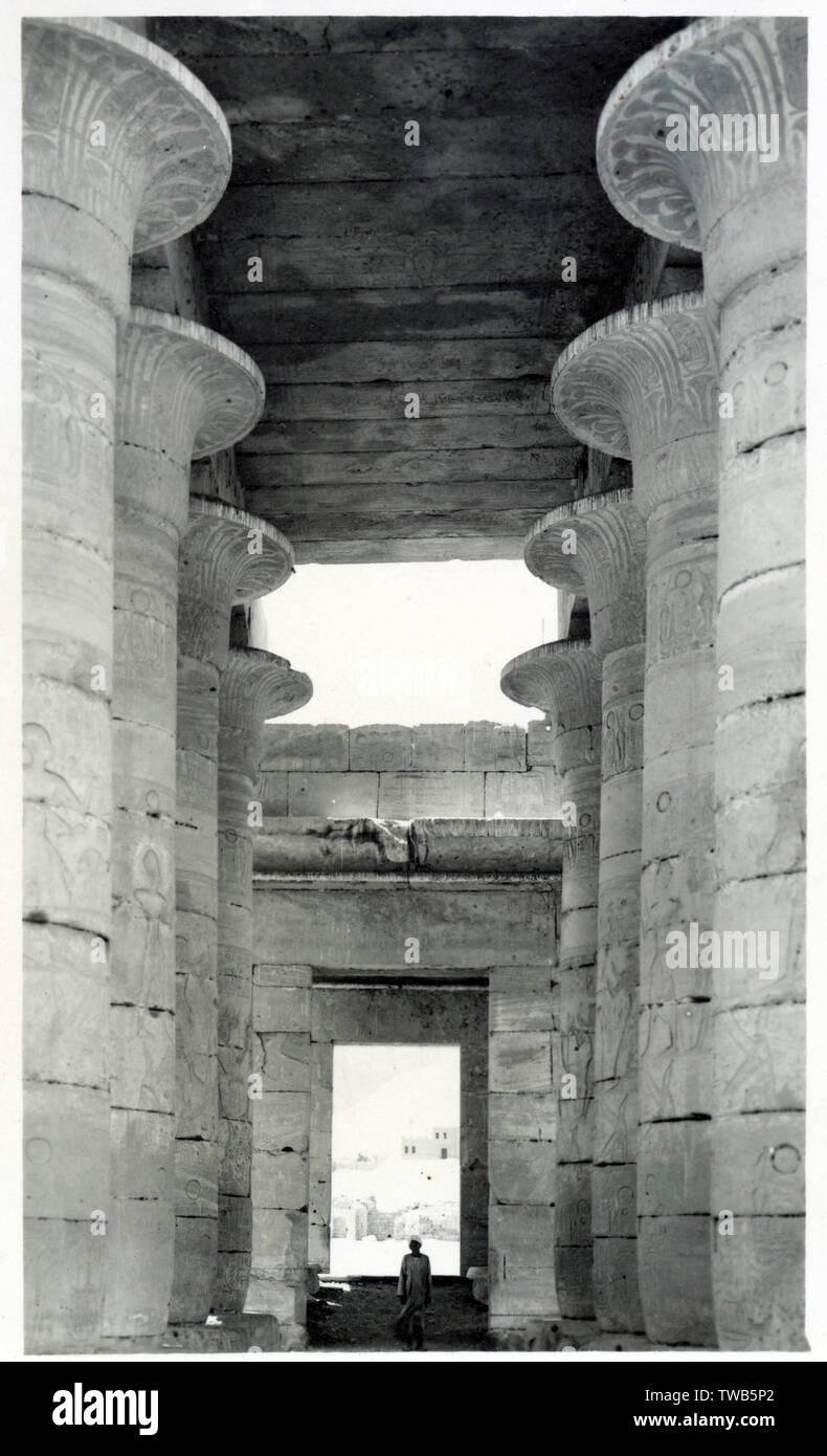 Thebes, Upper Egypt, North Africa - The Great Hypostyle Hall is located within the Karnak temple complex, in the Precinct of Amon-Re.     Date: circa 1920s Stock Photo