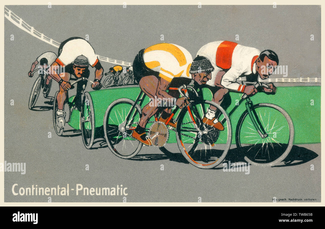 Track Cycling Race - Continental Pneumatic Advert Stock Photo