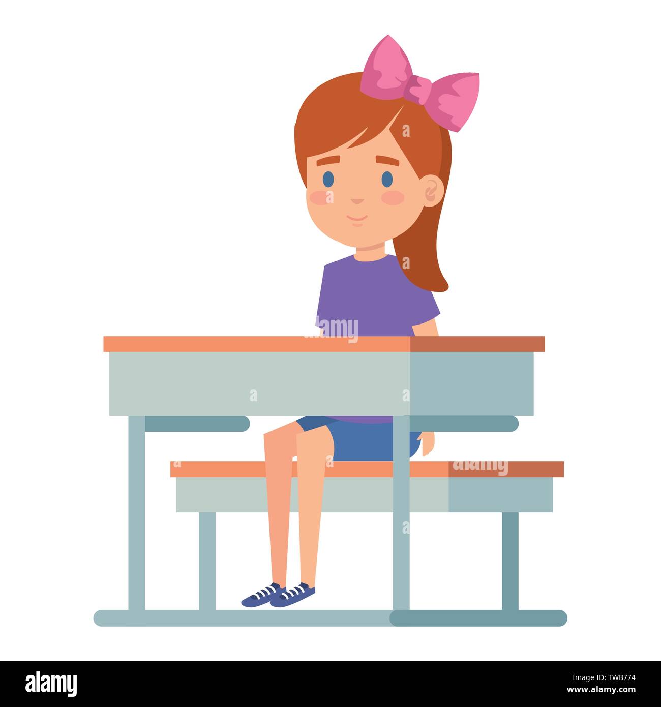 Happy Student Girl Seated In School Desk Stock Vector Art