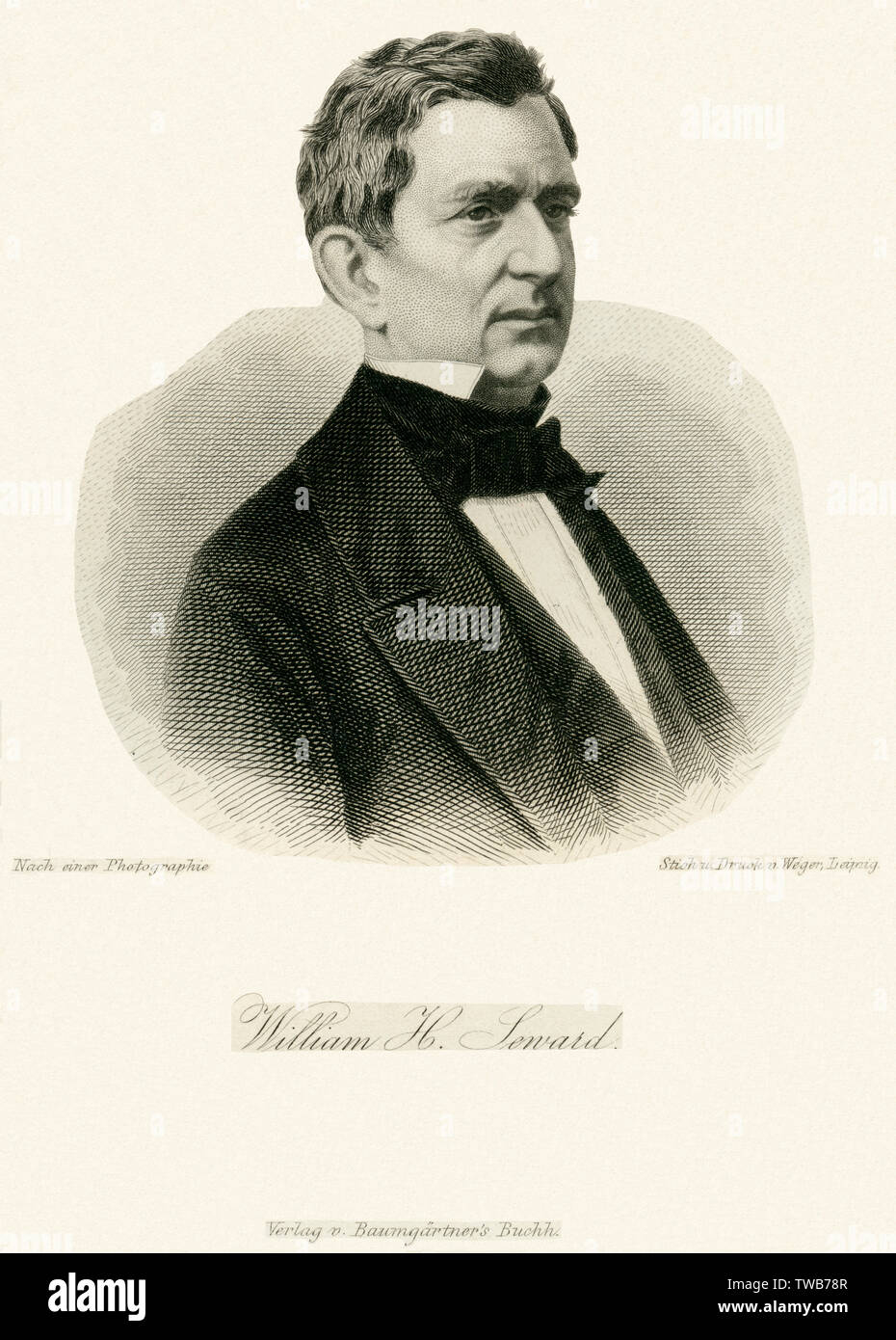 Amerika, Vereinigte Staaten von Amerika, USA, New York, Auburn, William H. Seward, US - Politiker,  Stich und Druck von Weger, Leipzig, Verlag Baumgär Stock Photo