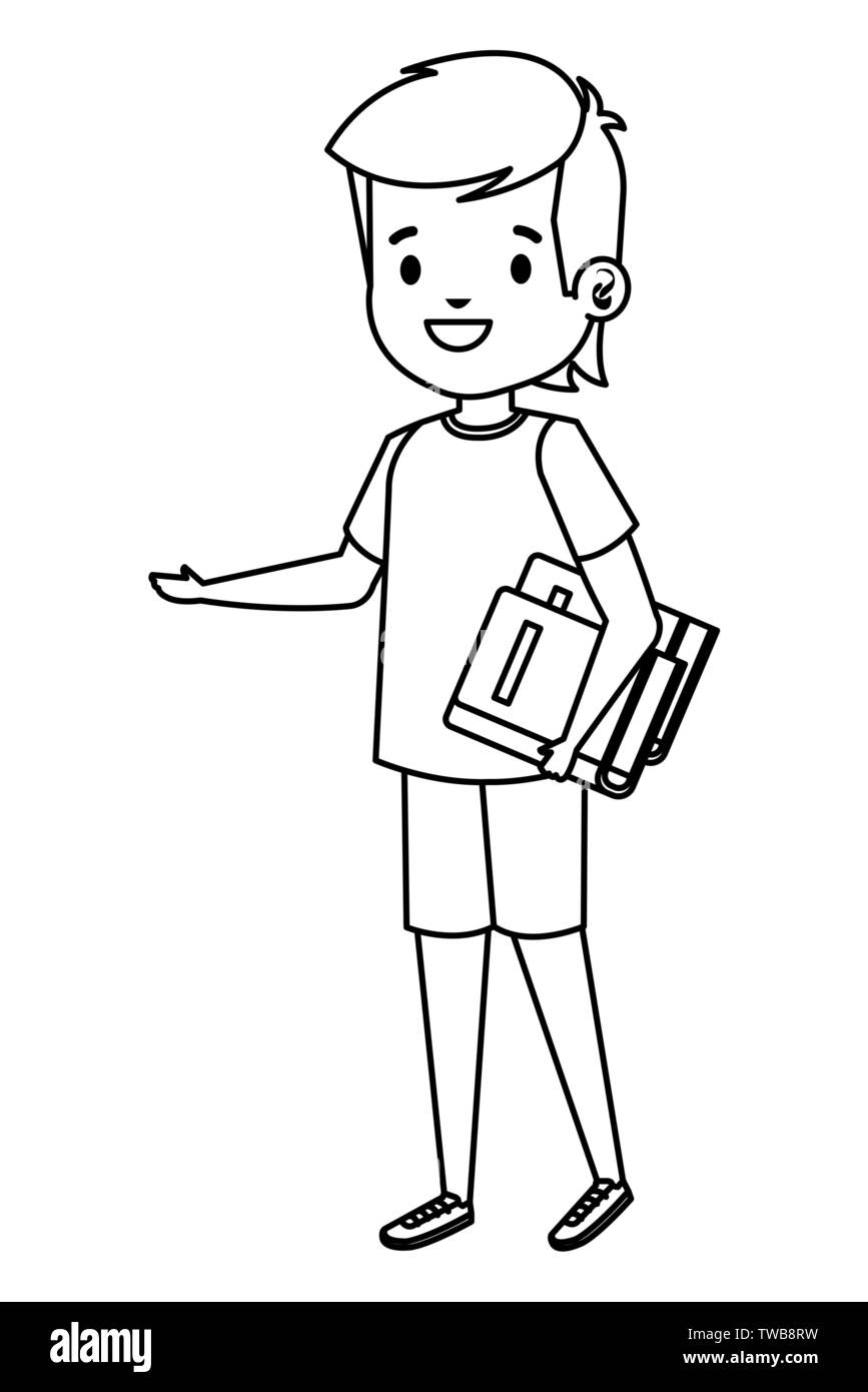 happy student boy with books character Stock Vector Image & Art - Alamy