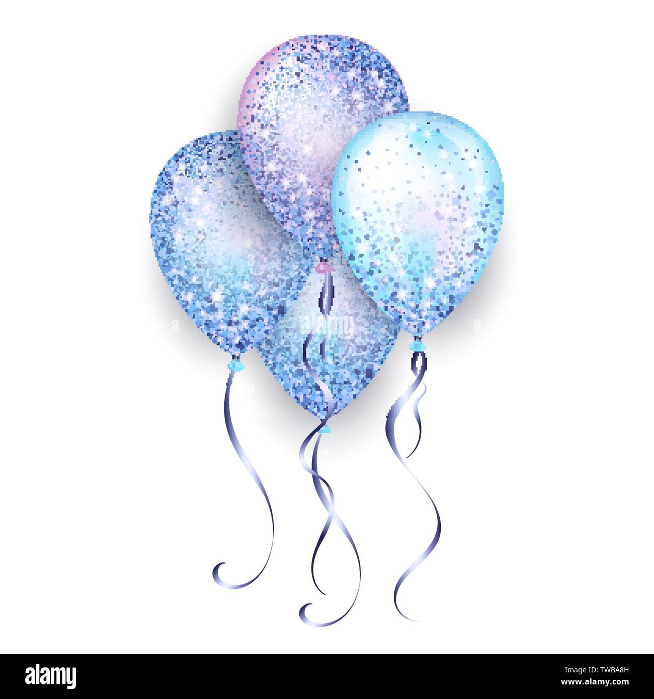 Flying glossyblue and purple shiny realistic 3D helium balloons with